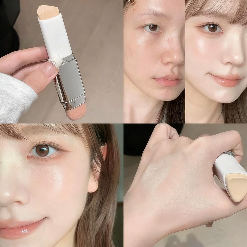 Kakashow Lazy Foundation Stick, Natural Matte Double-Ended with Brush, Smooth and Easy to Blend, Natural Makeup, Sheer and Concealing Base Makeup